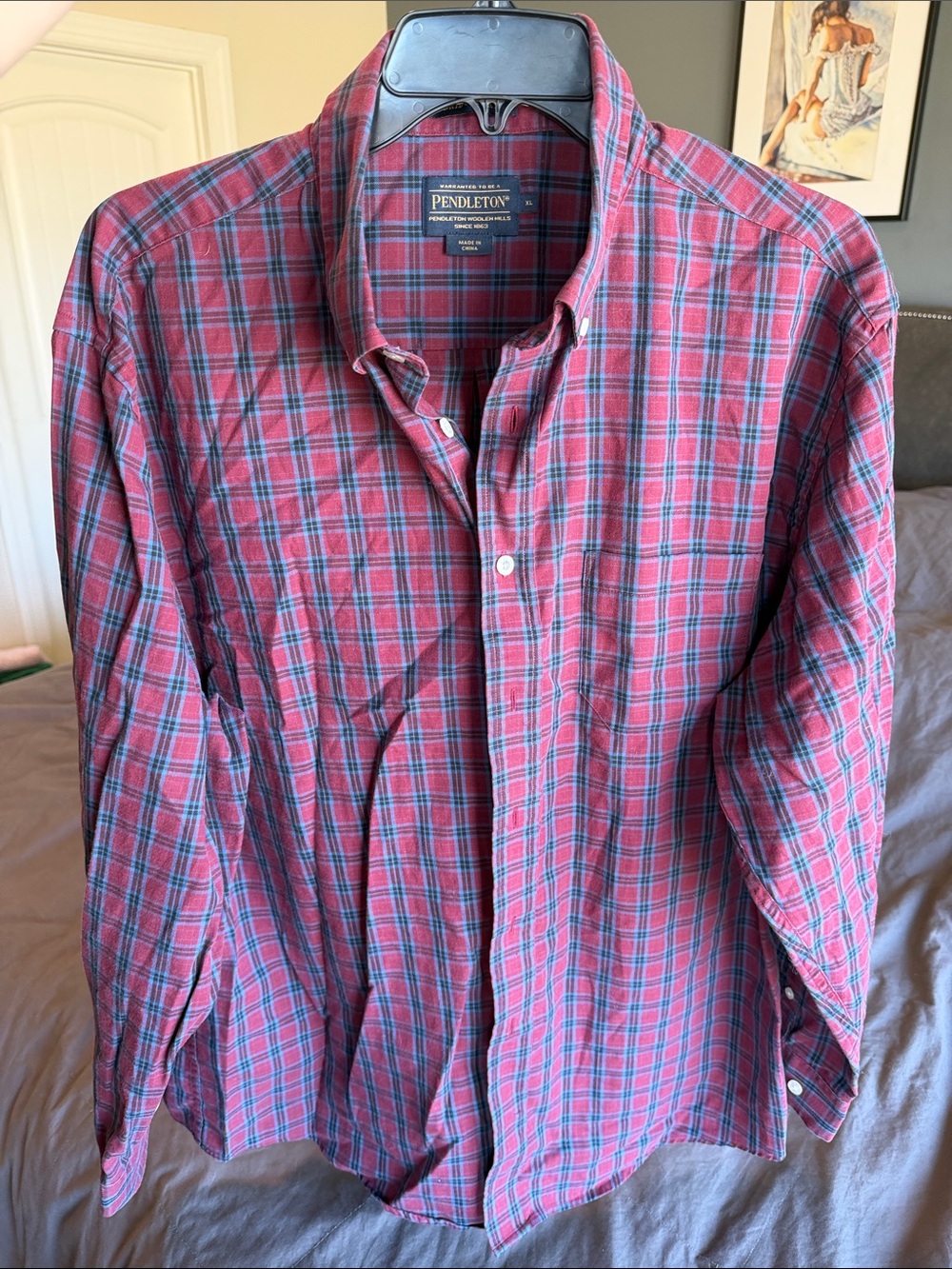 Pendleton Red & Navy Plaid Long-Sleeve Button-Down Shirt